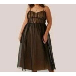 Arula Bustier Tank Dress 1X Black Lace Overlay Midi Dress NWT